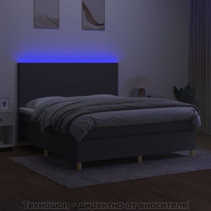 Боксспринг легло с матрак и LED, тъмносиво, 160x200 см, плат