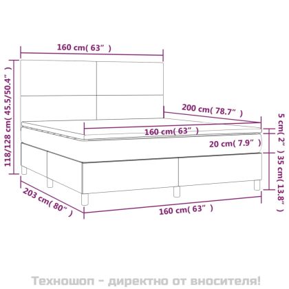 Боксспринг легло с матрак и LED, тъмносиво, 160x200 см, плат