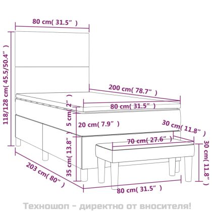 Боксспринг легло с матрак, тъмносив, 80x200 см, плат