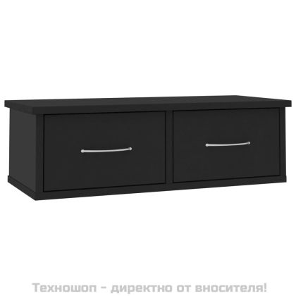 Стенен рафт с чекмеджета, черен, 60x26x18,5 см, инженерно дърво
