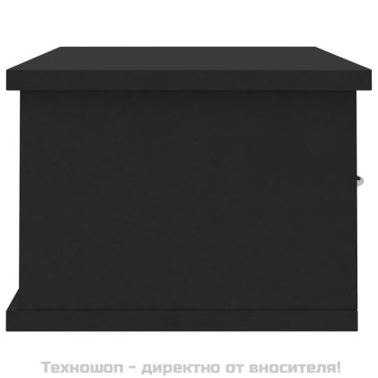Стенен рафт с чекмеджета, черен, 60x26x18,5 см, инженерно дърво