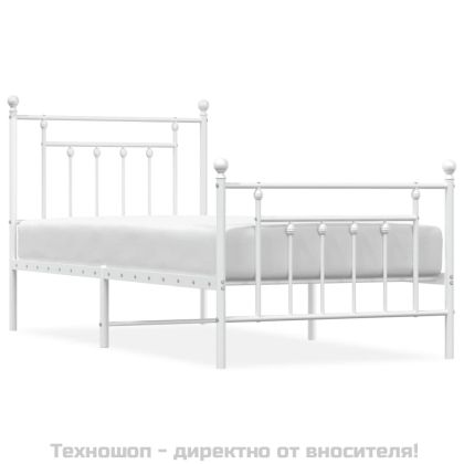Метална рамка за легло с горна и долна табла, бяла, 90x200 см