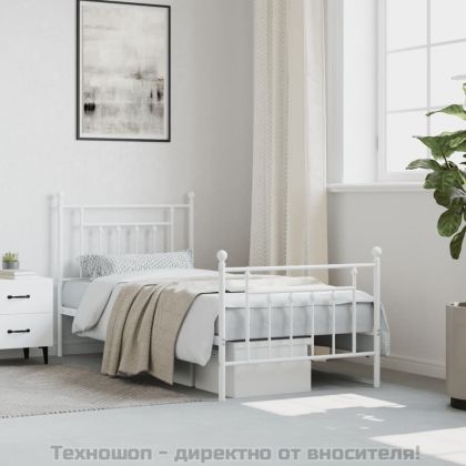 Метална рамка за легло с горна и долна табла, бяла, 90x200 см
