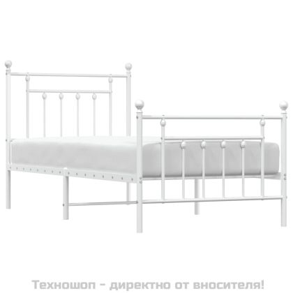 Метална рамка за легло с горна и долна табла, бяла, 90x200 см
