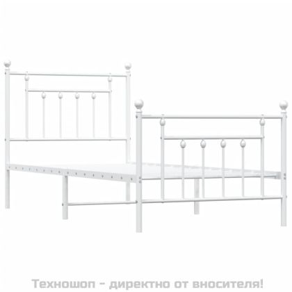 Метална рамка за легло с горна и долна табла, бяла, 90x200 см