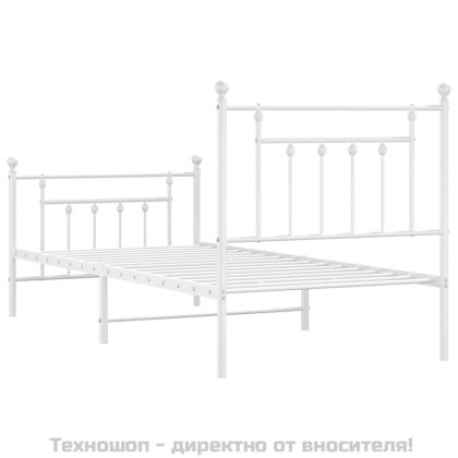 Метална рамка за легло с горна и долна табла, бяла, 90x200 см