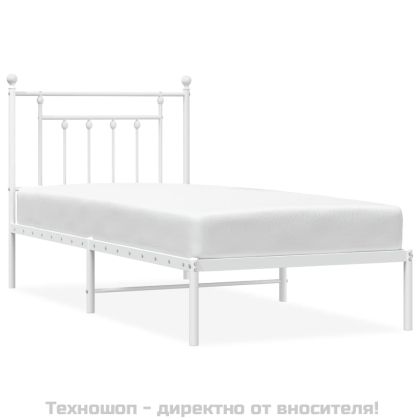 Метална рамка за легло с горна табла, бяла, 90x200 см