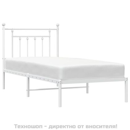 Метална рамка за легло с горна табла, бяла, 90x200 см