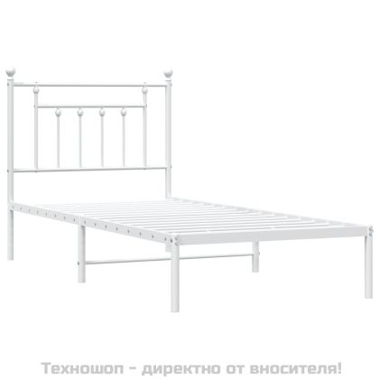 Метална рамка за легло с горна табла, бяла, 90x200 см