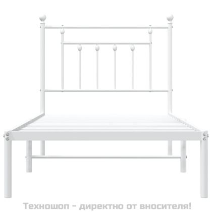 Метална рамка за легло с горна табла, бяла, 90x200 см