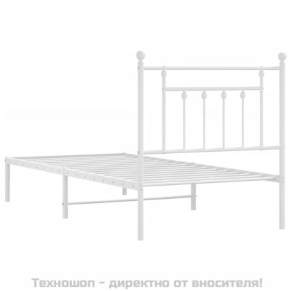 Метална рамка за легло с горна табла, бяла, 90x200 см