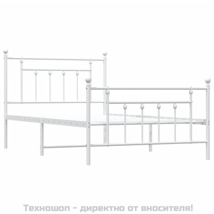 Метална рамка за легло с горна и долна табла, бяла, 107x203 см