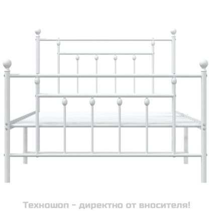 Метална рамка за легло с горна и долна табла, бяла, 107x203 см