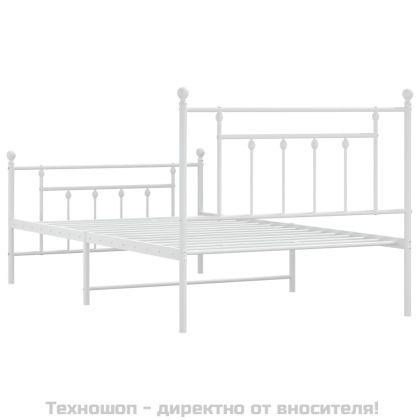 Метална рамка за легло с горна и долна табла, бяла, 107x203 см