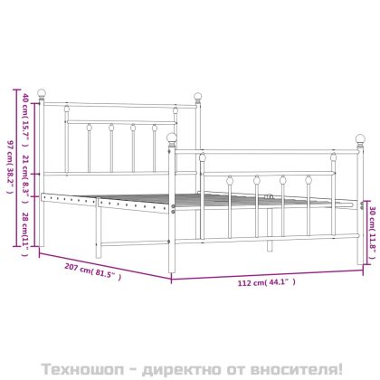 Метална рамка за легло с горна и долна табла, бяла, 107x203 см