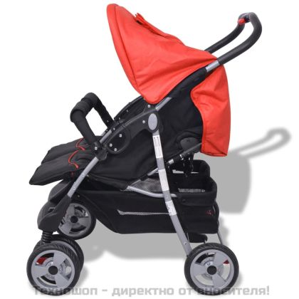 Бебешка количка за близнаци, стомана, червено и черно