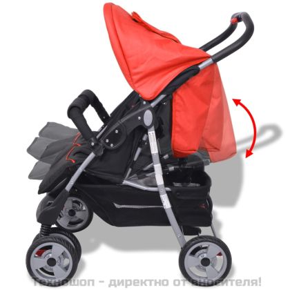 Бебешка количка за близнаци, стомана, червено и черно