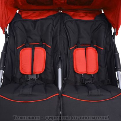 Бебешка количка за близнаци, стомана, червено и черно