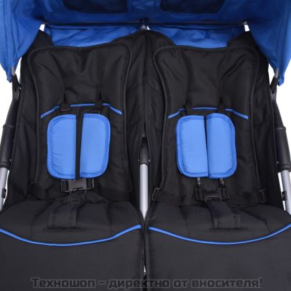 Бебешка количка за близнаци, стомана, синьо и черно