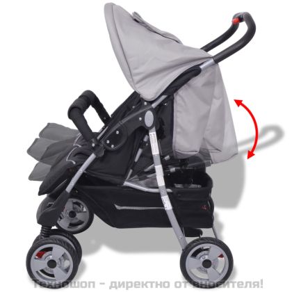 Бебешка количка за близнаци, стомана, сиво и черно