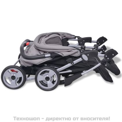 Бебешка количка за близнаци, стомана, сиво и черно