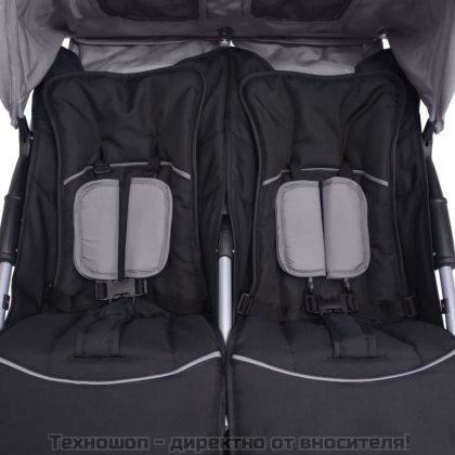 Бебешка количка за близнаци, стомана, сиво и черно