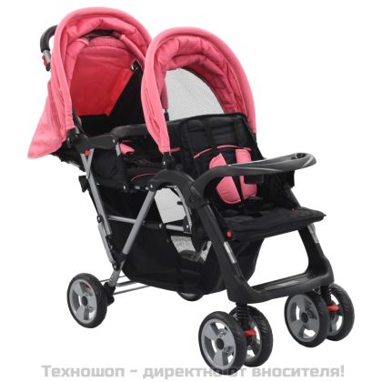 Тандемна количка, розово и черно, стомана