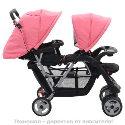 Тандемна количка, розово и черно, стомана