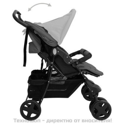 Количка за близнаци, тъмносива, стомана