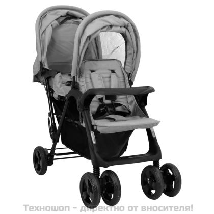 Тандемна количка за близнаци, светлосива, стомана