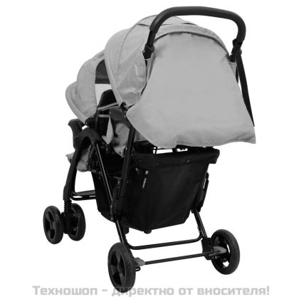 Тандемна количка за близнаци, светлосива, стомана