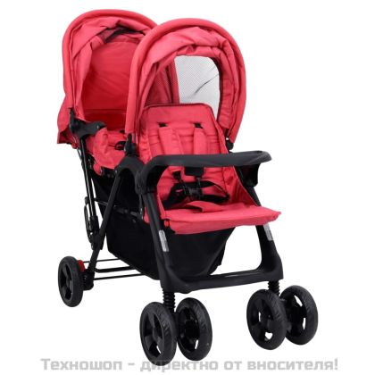 Тандемна количка за близнаци, червена, стомана