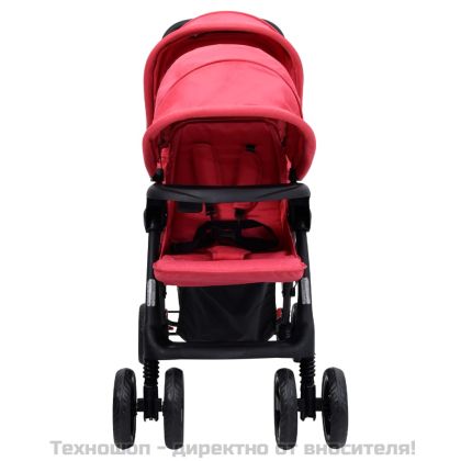 Тандемна количка за близнаци, червена, стомана