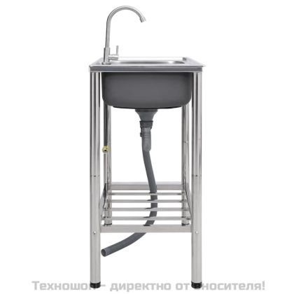 Къмпинг мивка, двойно корито, с кран, неръждаема стомана