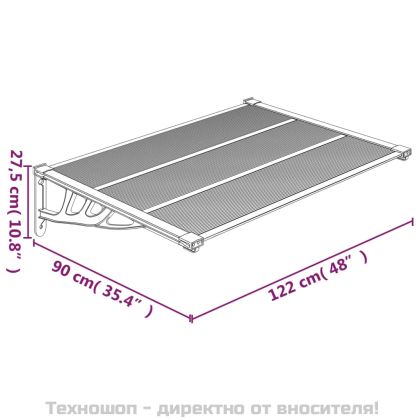 Навес за врата, черен, 122x90 см, поликарбонат