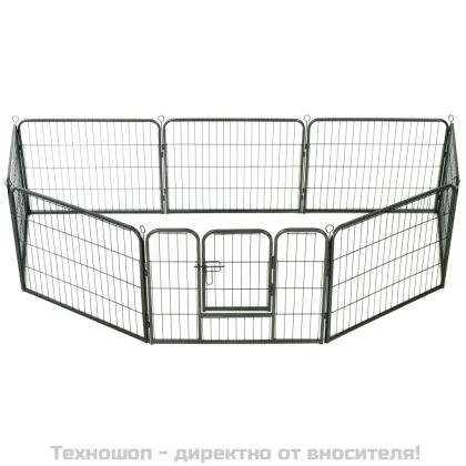 Заграждение за куче, 8 панела, стомана, 60x80 см, черно