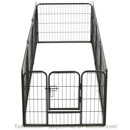 Заграждение за куче, 8 панела, стомана, 60x80 см, черно