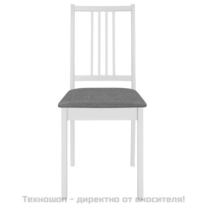 Трапезни столове с тапицерия, 4 бр, бели, масивна дървесина