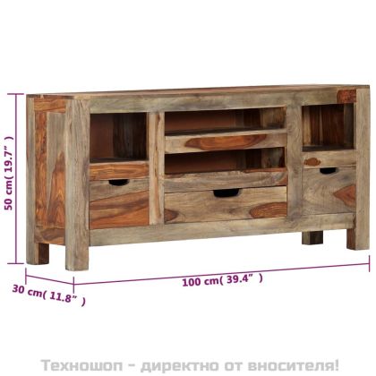 Сайдборд, сив, 100x30x50 см, акациево дърво масив