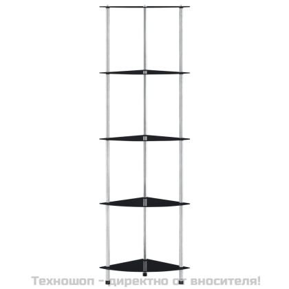 Етажерка с 5 рафта, черна, 30x30x130 см, закалено стъкло