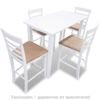 Комплект бяла дървена конзолна маса и 4 бар стола