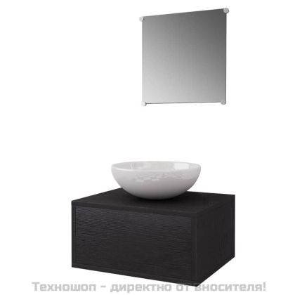 комплект мебели от 4 части и мивка за баня, черен цвят