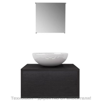 комплект мебели от 4 части и мивка за баня, черен цвят