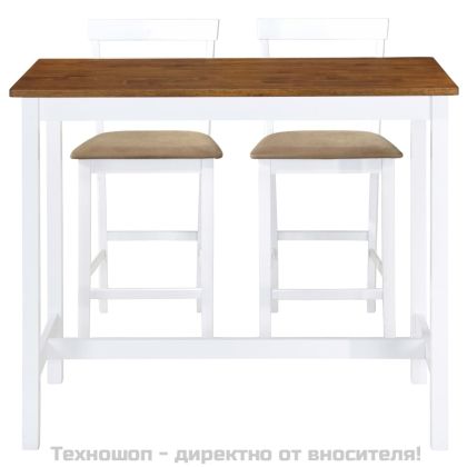 Комплект бар маса и столове, 3 части, дървен масив, кафяв и бял