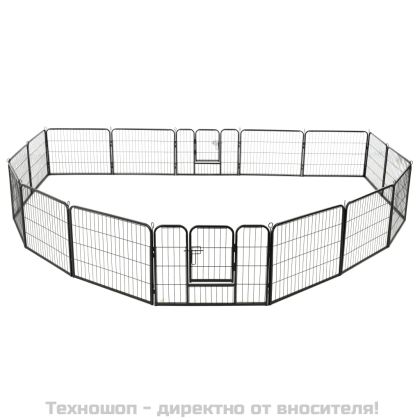 Заграждение за куче, 16 панела, стомана, 60x80 см, черно