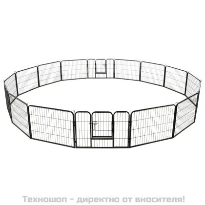 Заграждение за куче, 16 панела, стомана, 60x80 см, черно