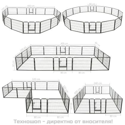 Заграждение за куче, 16 панела, стомана, 60x80 см, черно