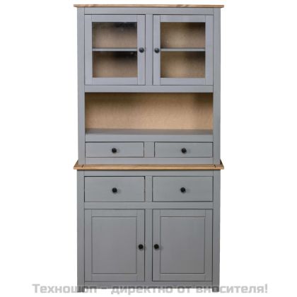 Бюфет, сив, 93x40,5x180 см, бор масив, стил Панама
