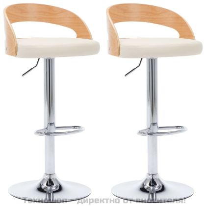 Бар табуретки, 2 бр, кремави, изкуствена кожа и извито дърво