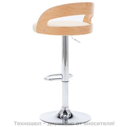 Бар табуретки, 2 бр, кремави, изкуствена кожа и извито дърво